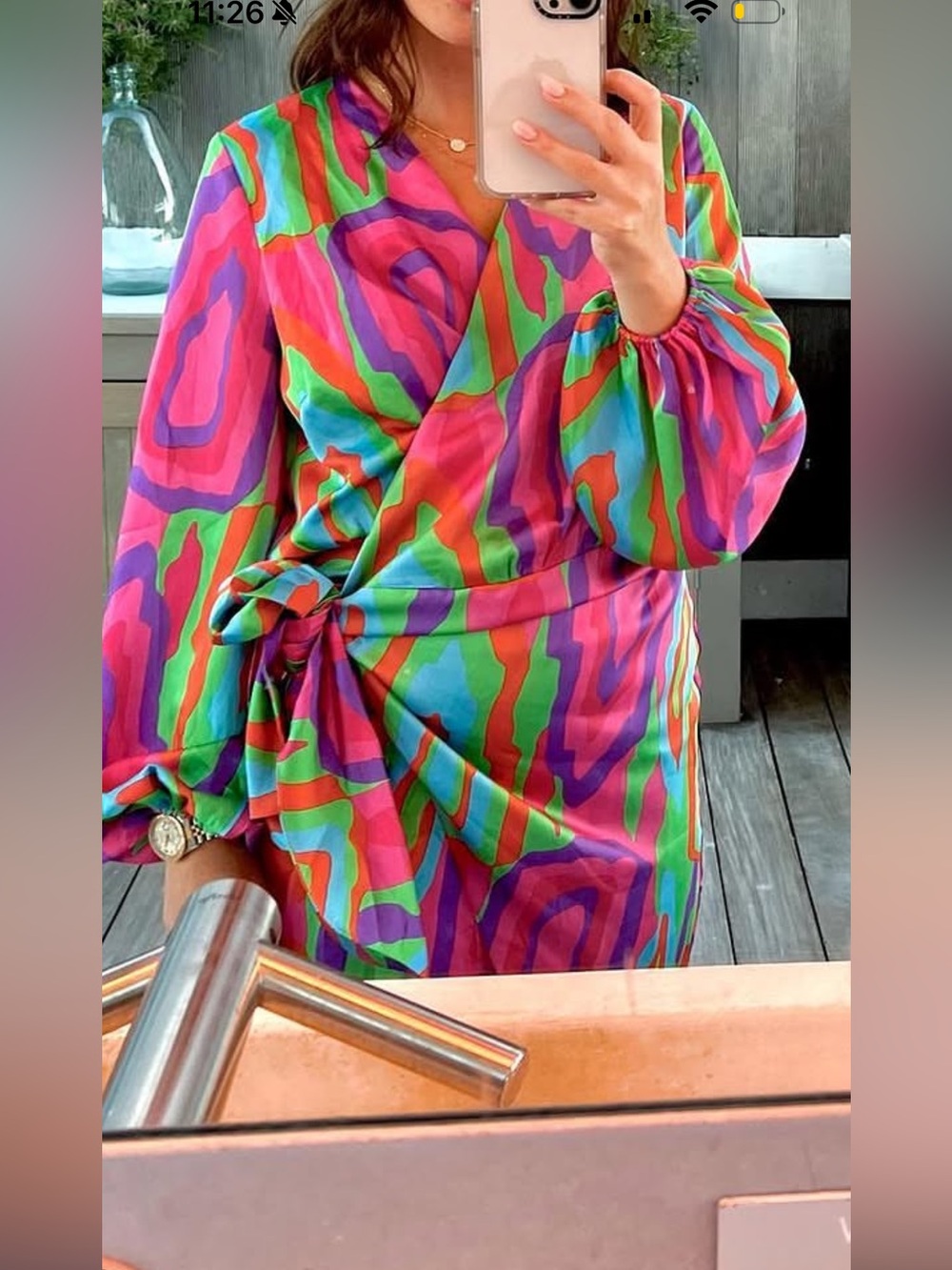 Never Fully Dressed Multicolor Abstract Wrap Dress